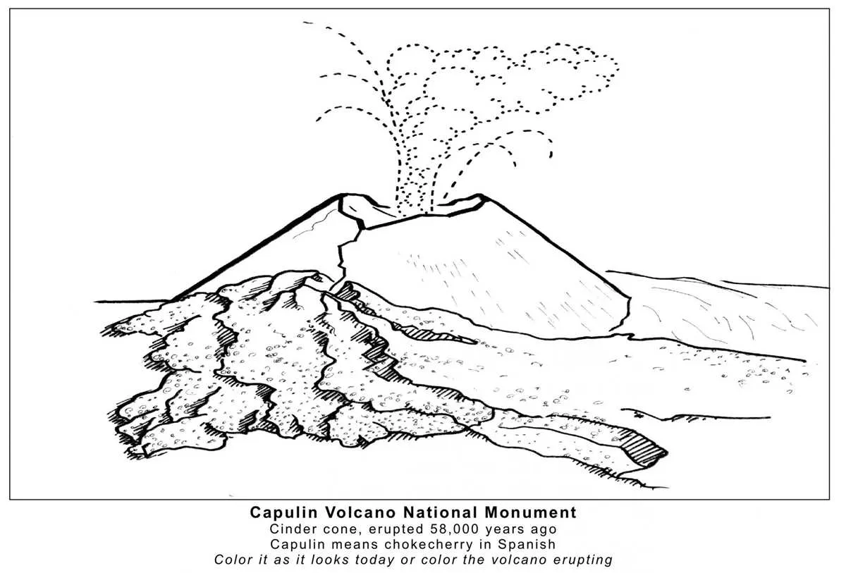 volcano coloring page and diagram